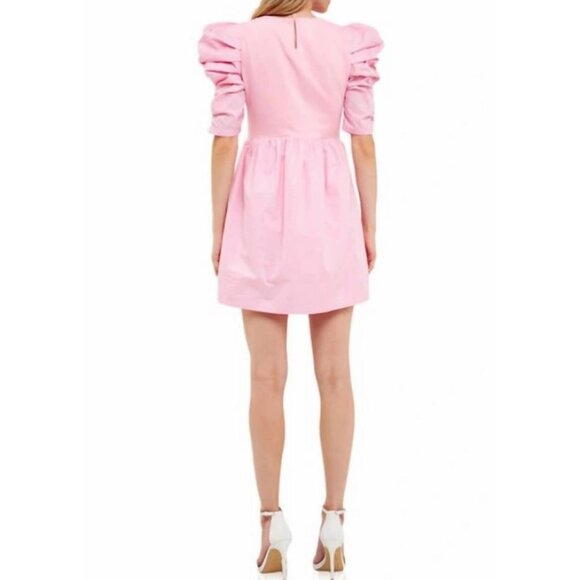 NWT Women's ENGLISH FACTORY‎ Pleated Puff Sleeve Mini Dress Pink | Size XS - Picture 2 of 13